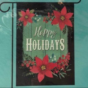 "Happy Holidays" Small Garden Flag 12.5" x 18" Christmas Poinsettias NIP